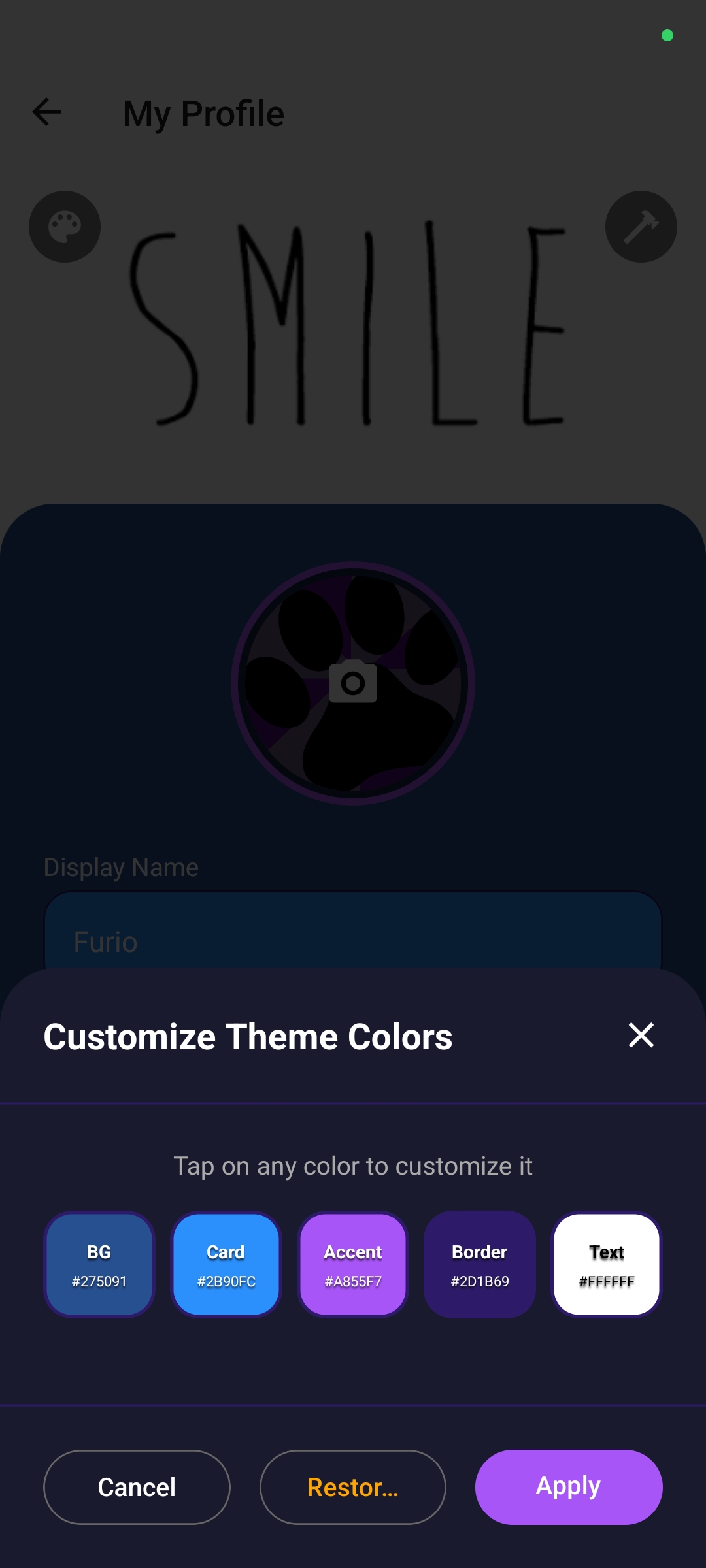 Profile color customization feature
